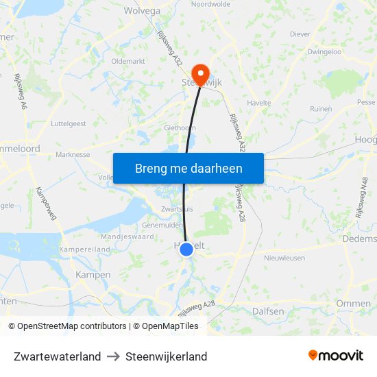 Zwartewaterland to Steenwijkerland map
