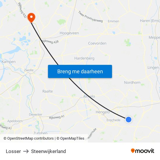 Losser to Steenwijkerland map