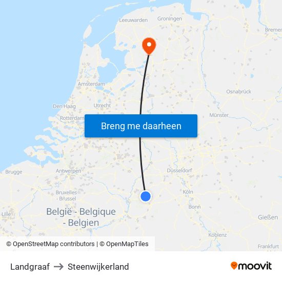 Landgraaf to Steenwijkerland map