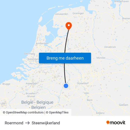 Roermond to Steenwijkerland map