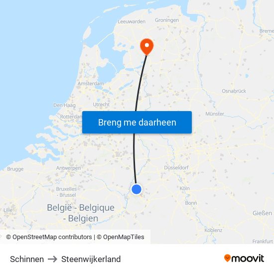 Schinnen to Steenwijkerland map