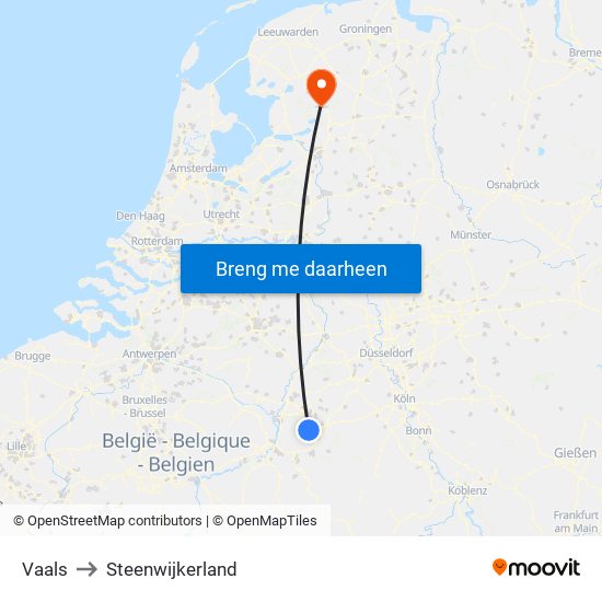 Vaals to Steenwijkerland map