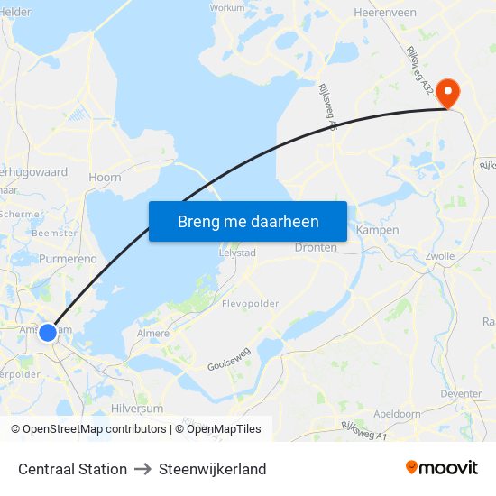 Centraal Station to Steenwijkerland map