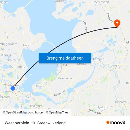 Weesperplein to Steenwijkerland map