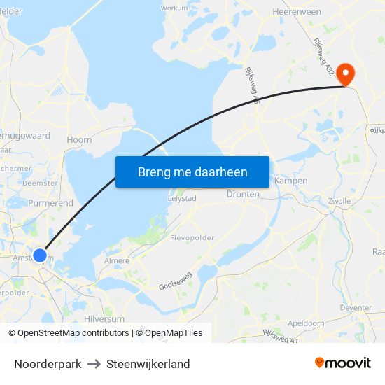 Noorderpark to Steenwijkerland map