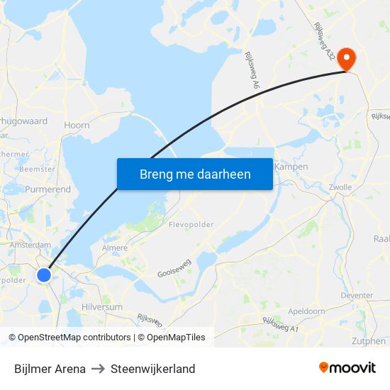 Bijlmer Arena to Steenwijkerland map