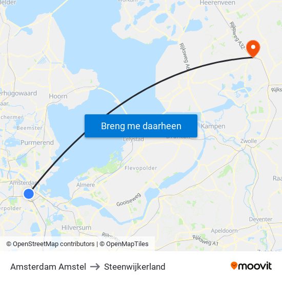 Amsterdam Amstel to Steenwijkerland map