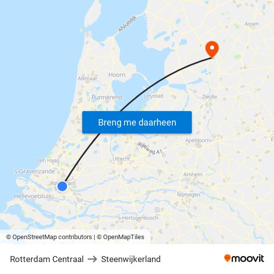 Rotterdam Centraal to Steenwijkerland map
