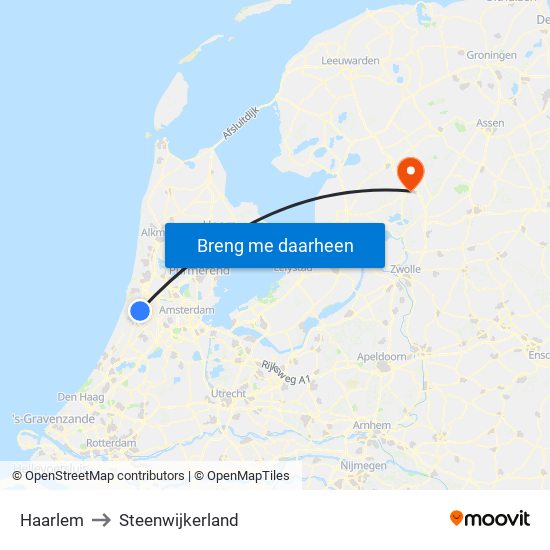Haarlem to Steenwijkerland map