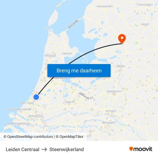 Leiden Centraal to Steenwijkerland map