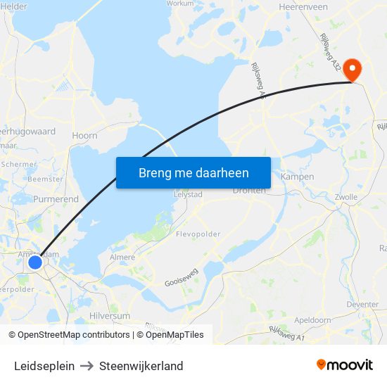 Leidseplein to Steenwijkerland map