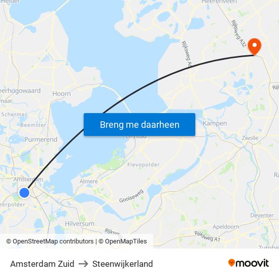 Amsterdam Zuid to Steenwijkerland map