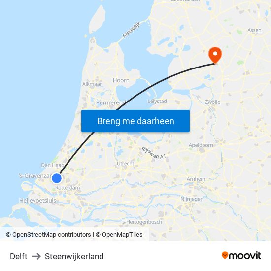 Delft to Steenwijkerland map