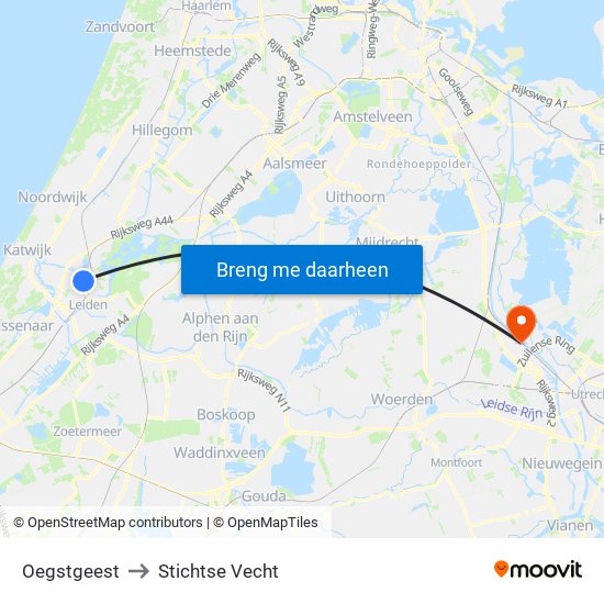 Oegstgeest to Stichtse Vecht map