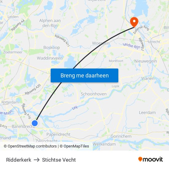 Ridderkerk to Stichtse Vecht map