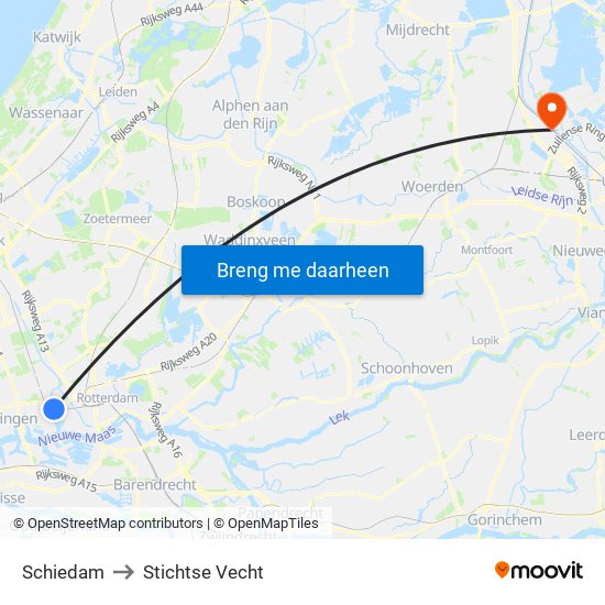 Schiedam to Stichtse Vecht map