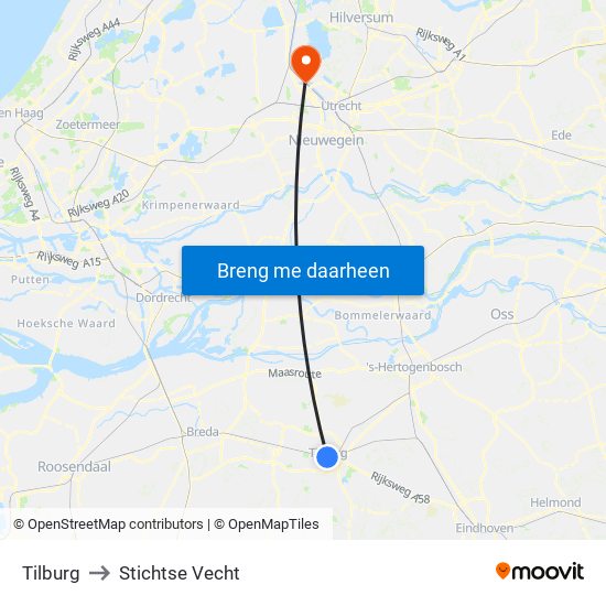 Tilburg to Stichtse Vecht map