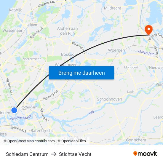 Schiedam Centrum to Stichtse Vecht map