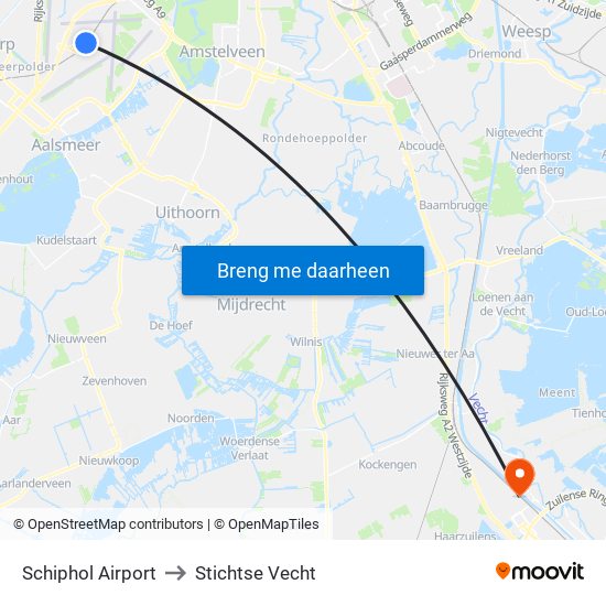 Schiphol Airport to Stichtse Vecht map