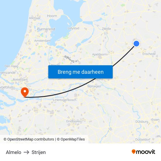 Almelo to Strijen map