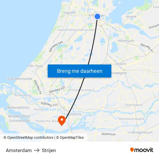 Amsterdam to Strijen map