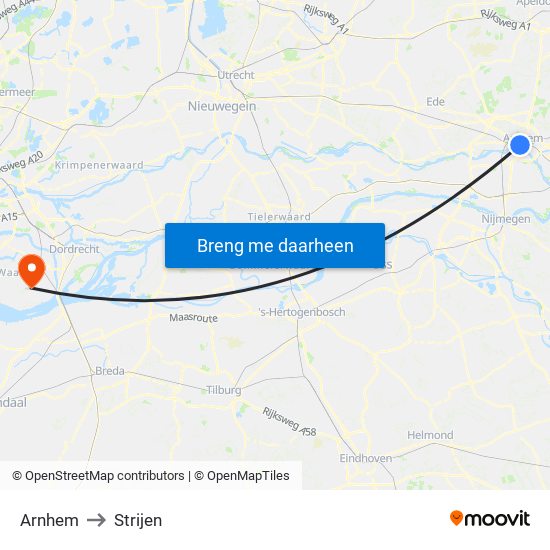 Arnhem to Strijen map