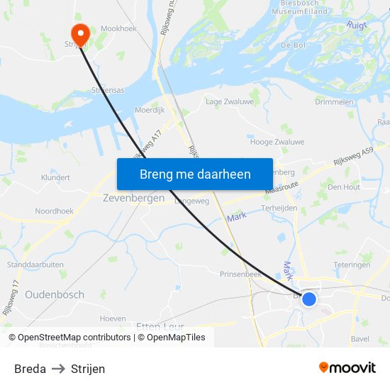 Breda to Strijen map