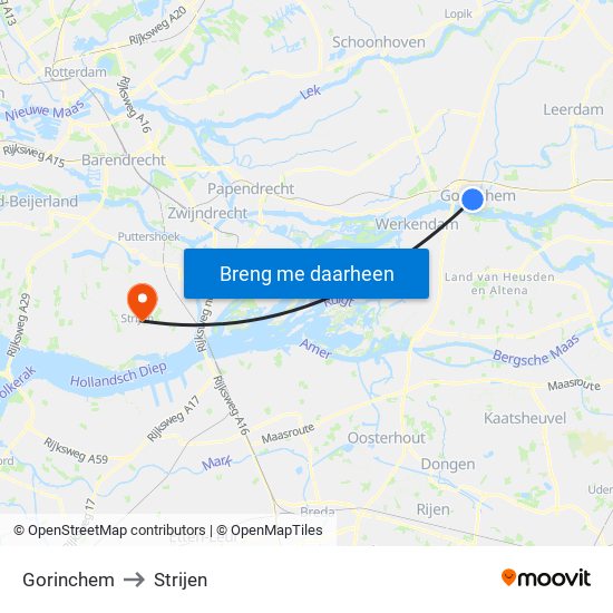 Gorinchem to Strijen map