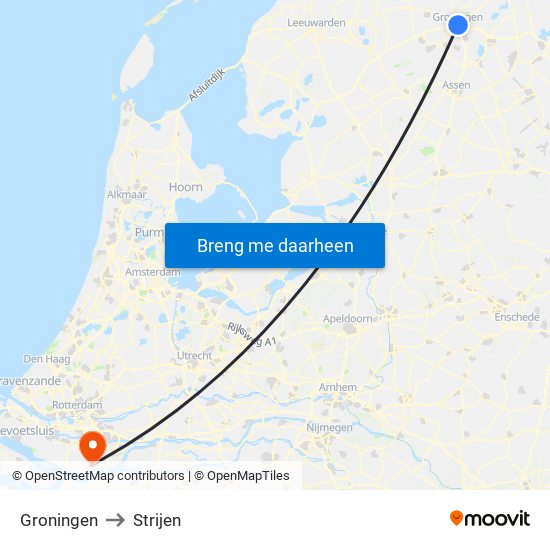 Groningen to Strijen map