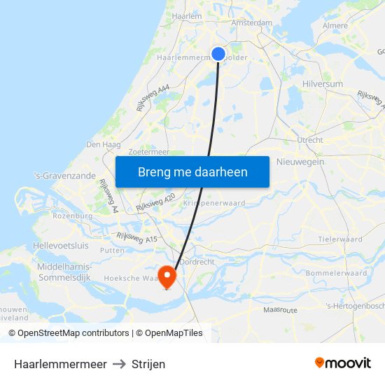 Haarlemmermeer to Strijen map