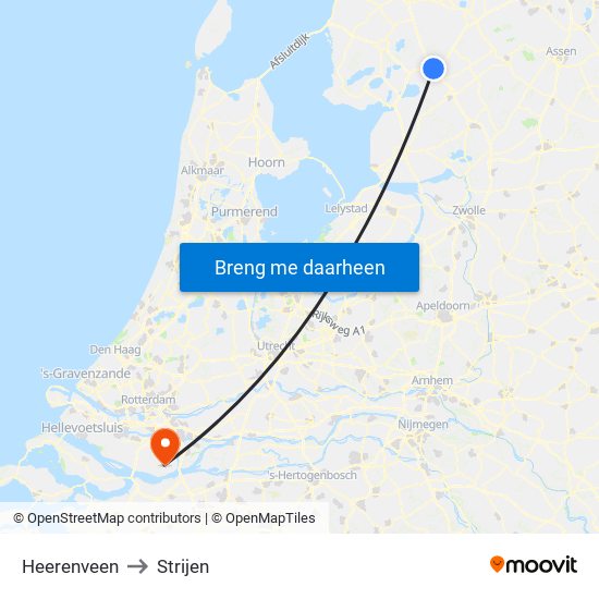 Heerenveen to Strijen map