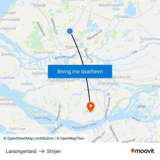 Lansingerland to Strijen map