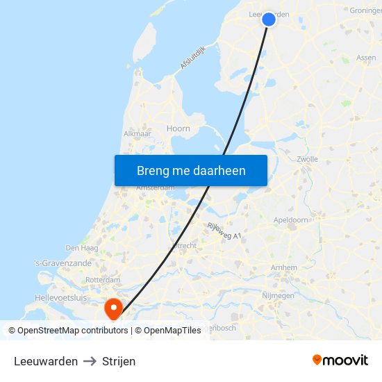 Leeuwarden to Strijen map