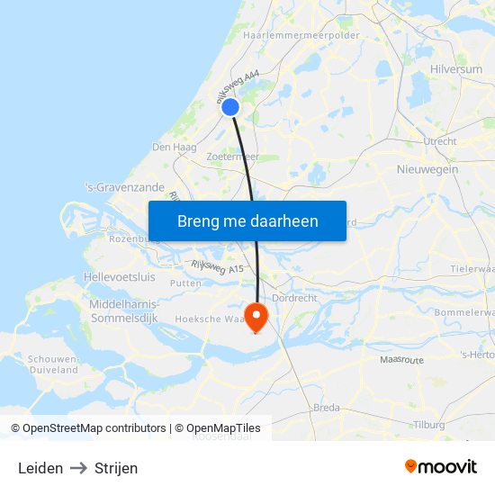 Leiden to Strijen map