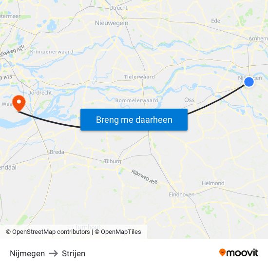 Nijmegen to Strijen map