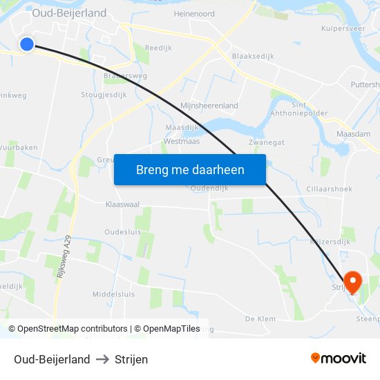 Oud-Beijerland to Strijen map