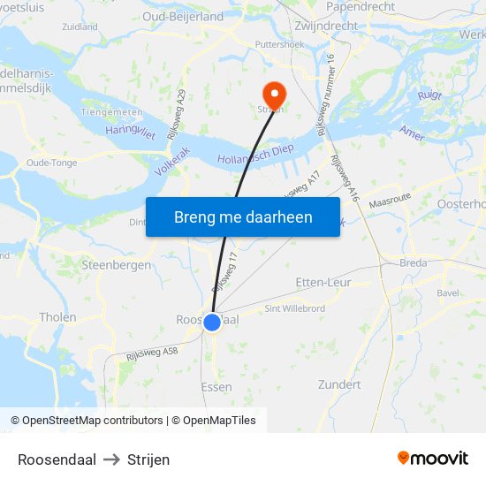 Roosendaal to Strijen map