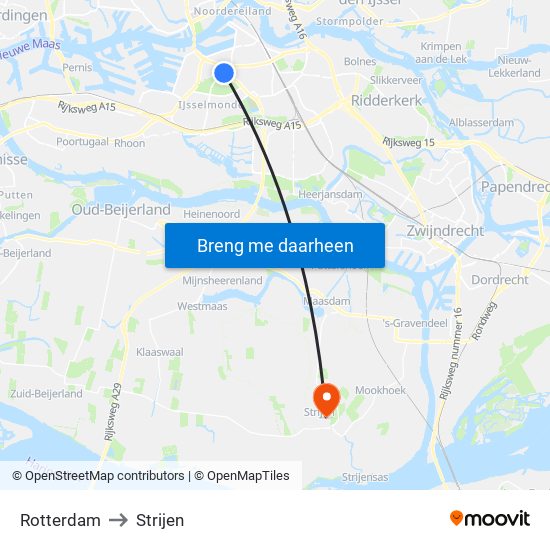 Rotterdam to Strijen map
