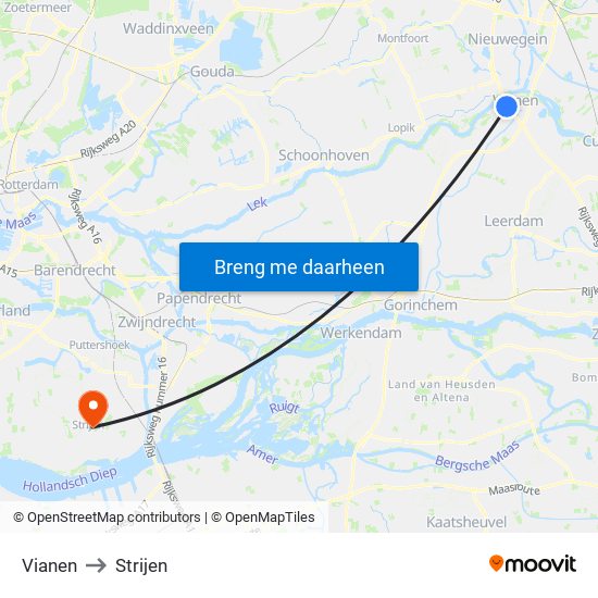 Vianen to Strijen map