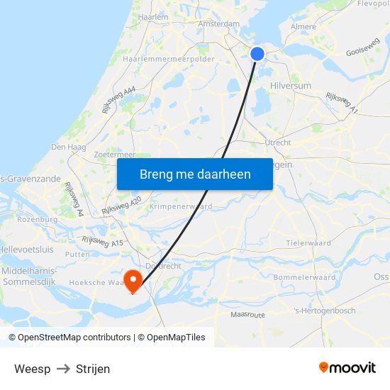 Weesp to Strijen map