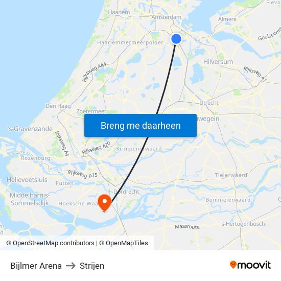 Bijlmer Arena to Strijen map