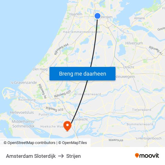 Amsterdam Sloterdijk to Strijen map