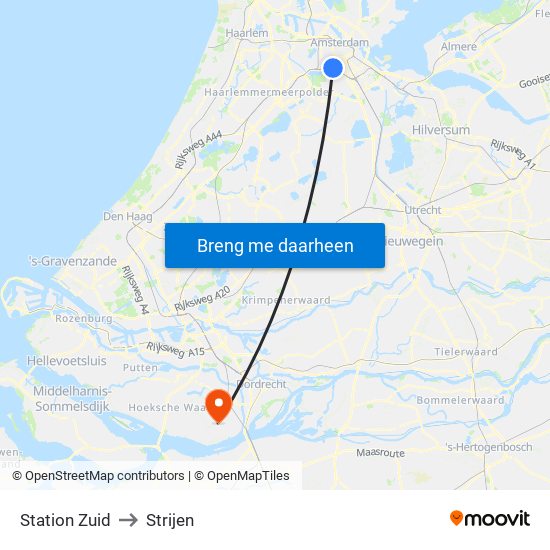 Station Zuid to Strijen map