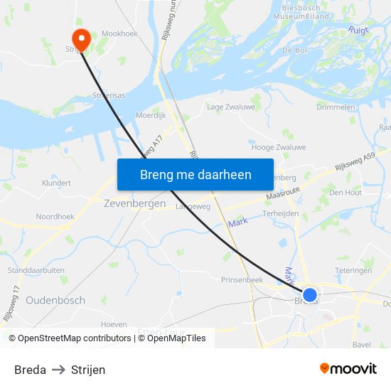 Breda to Strijen map