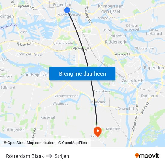 Rotterdam Blaak to Strijen map