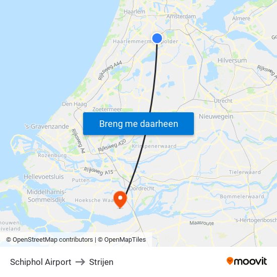 Schiphol Airport to Strijen map