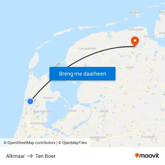 Alkmaar to Ten Boer map