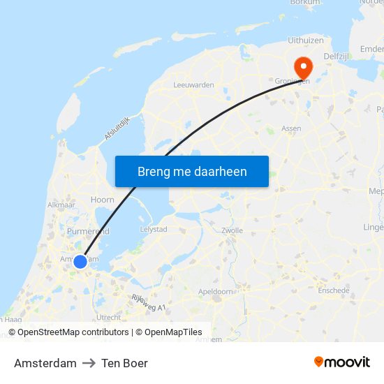 Amsterdam to Ten Boer map
