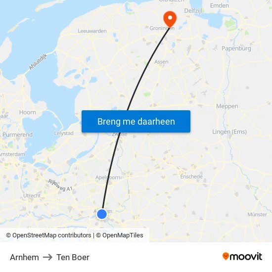 Arnhem to Ten Boer map