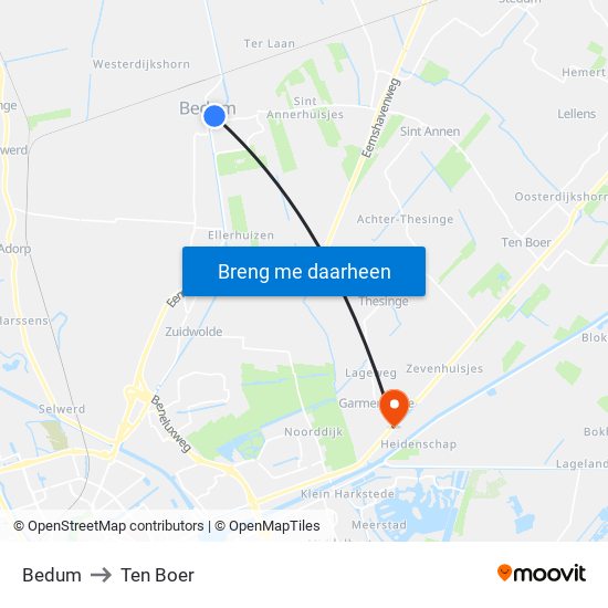 Bedum to Ten Boer map